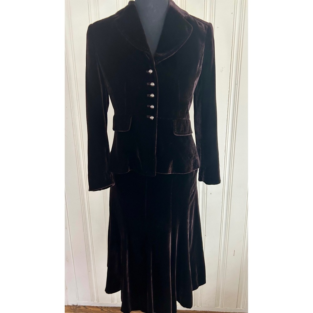 Ann Taylor Pet. Sz O Aubergine Velvet Skirt Suit Set Blazer Jacket Dark Romance